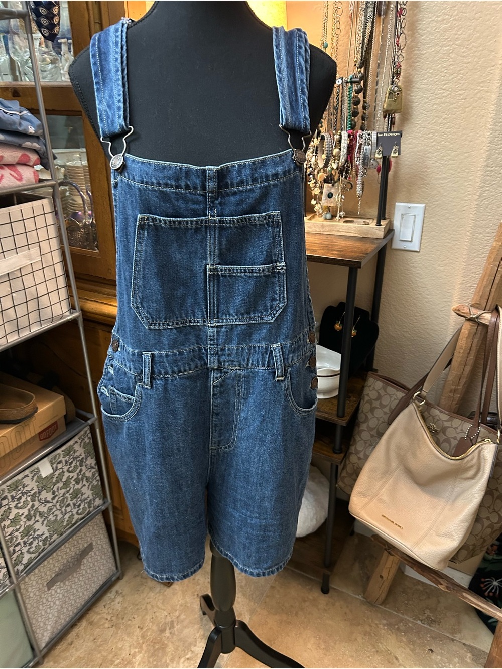 Women's Denim Short Overalls Romper - Blue